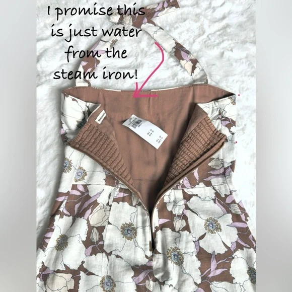 NWT A&F light brown floral print Halter Linen-Blend Mini Dress - Picture 7 of 12